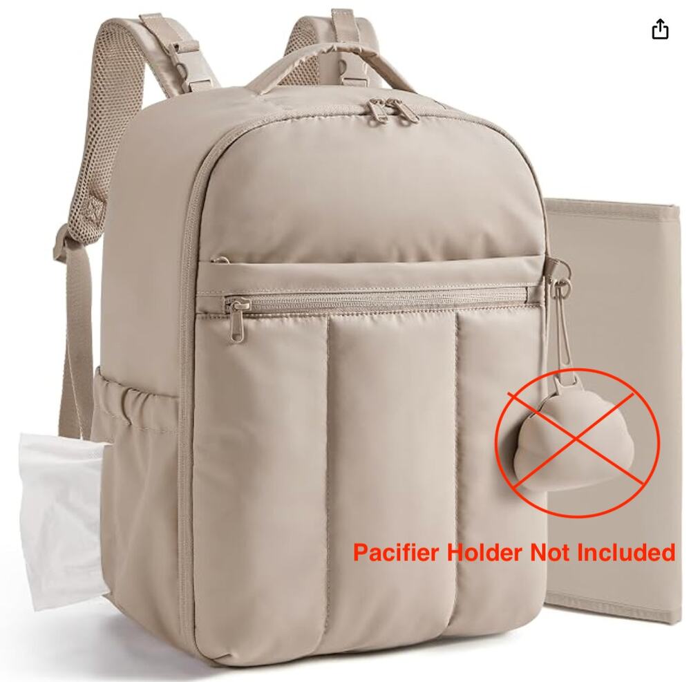 BAGSMART Puffy Diaper Backpack with Insulated Pockets & Changing Pad- Camel